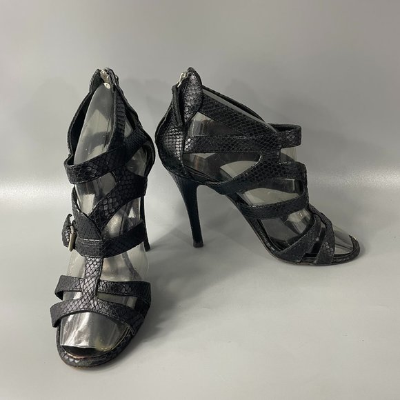 Giusuppe Zanotti Black python Gladiator Strappy Heels Sandals, Size 38.5 - Picture 1 of 13